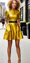 Lexi Woman in yellow dress on city street